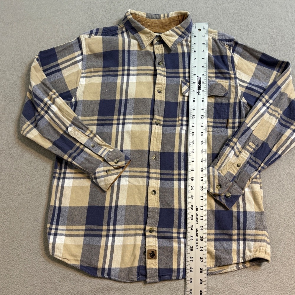 Legendary Whitetails Buck Camp Large Blue Tan Plaid Flannel Button Down Shirt - Picture 6 of 8